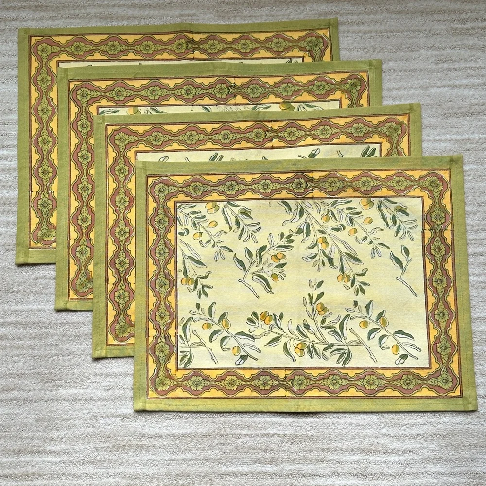 Set of 4 Couleur Nature Olive Tree Placemats Yellow/Green Designed by Bruno Lamy